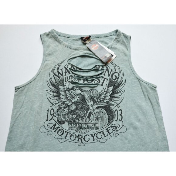 Harley Davidson Women's Teal Blue Slashed Tank Large New - Picture 2 of 7